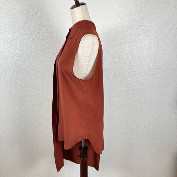 OAK Boutique Brand Silk Button Up Blouse Extended Gun Flap Blouse Oxblood Size S - Picture 4 of 12
